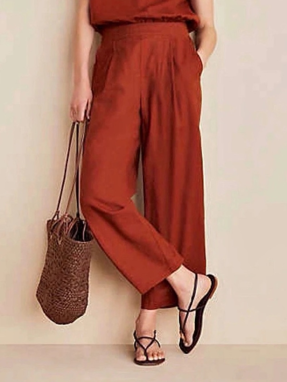 LOFT Lou & Grey Linen Wide Leg ankle pants - size L - Like new